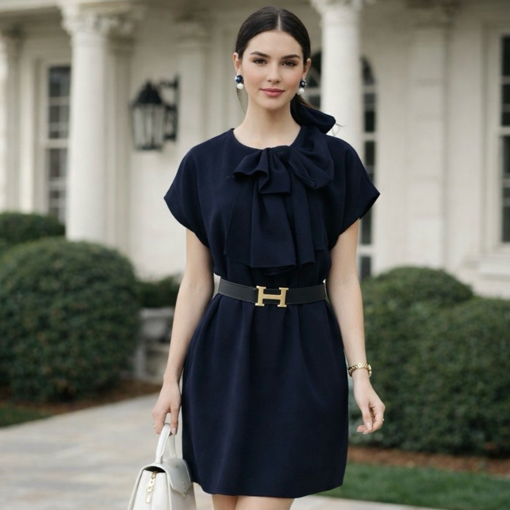 Kate Spade Bow Dress Sheath Shift Pockets Black Coquette Academia Career Office